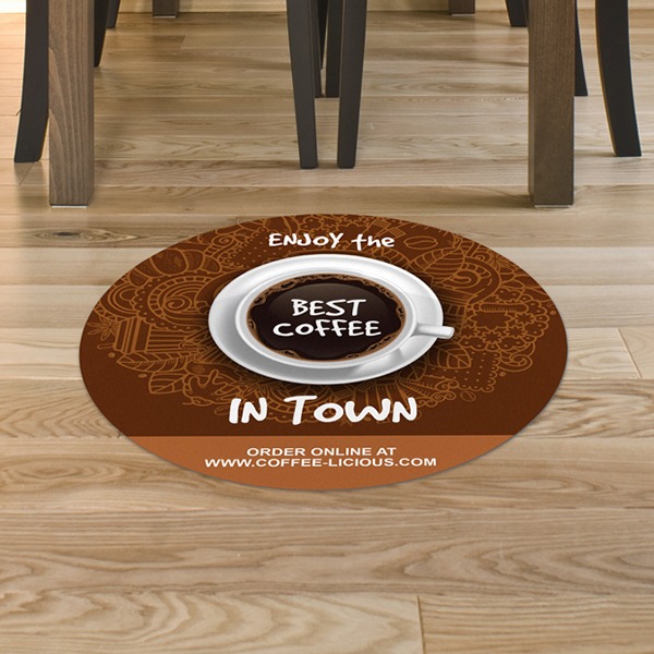 Custom printed coffee house floor decals by Huskerprint – durable and slip-resistant graphics perfect for branding and directional signage in Omaha.