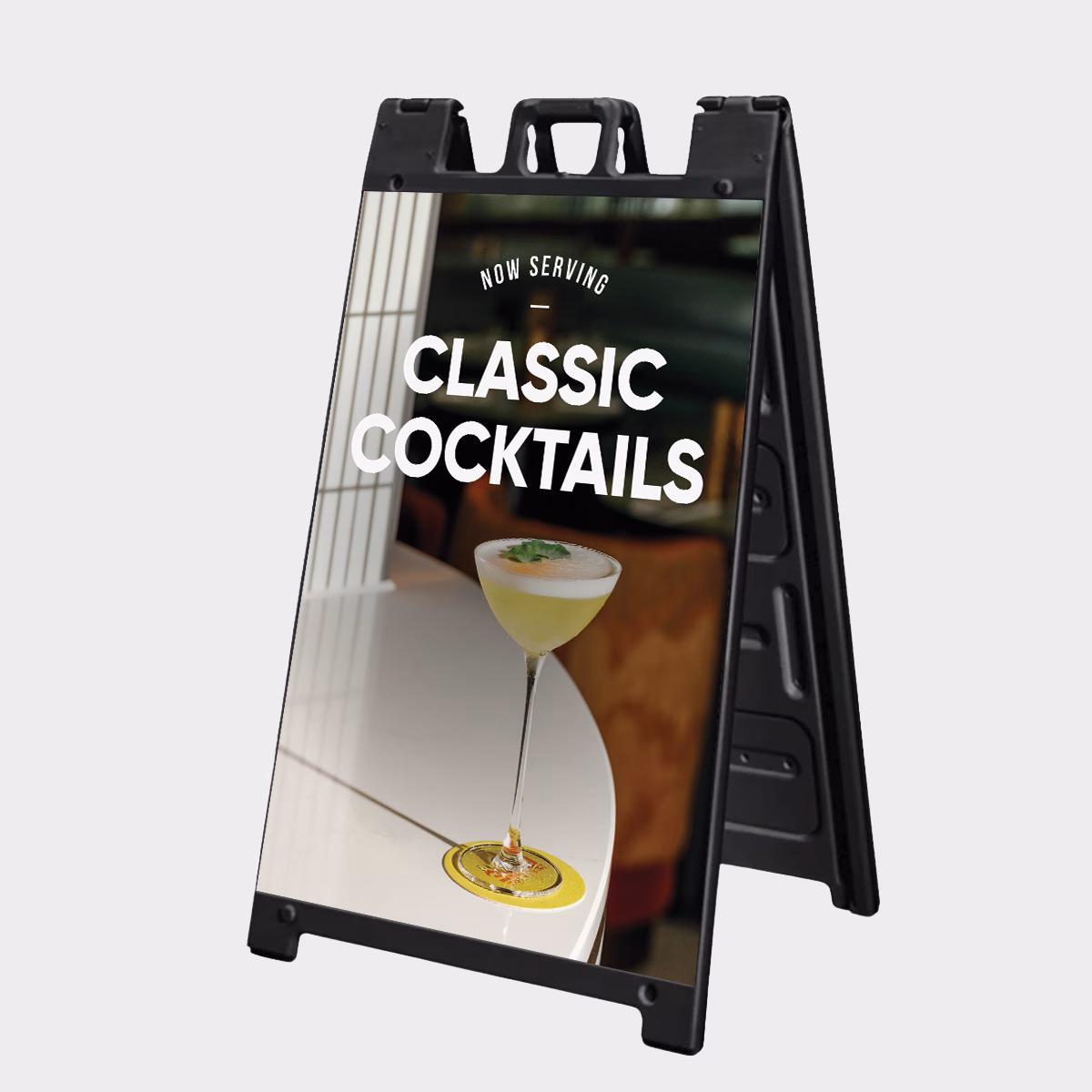 Outdoor A-frame sign printed with business with custom message