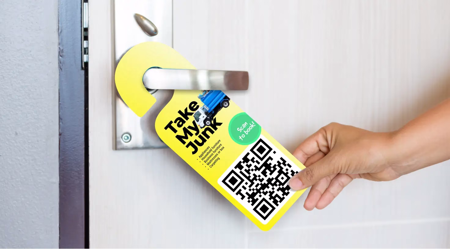 Door hanger with QR code